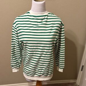 Green and White Striped Childrens Sweater. Size Large